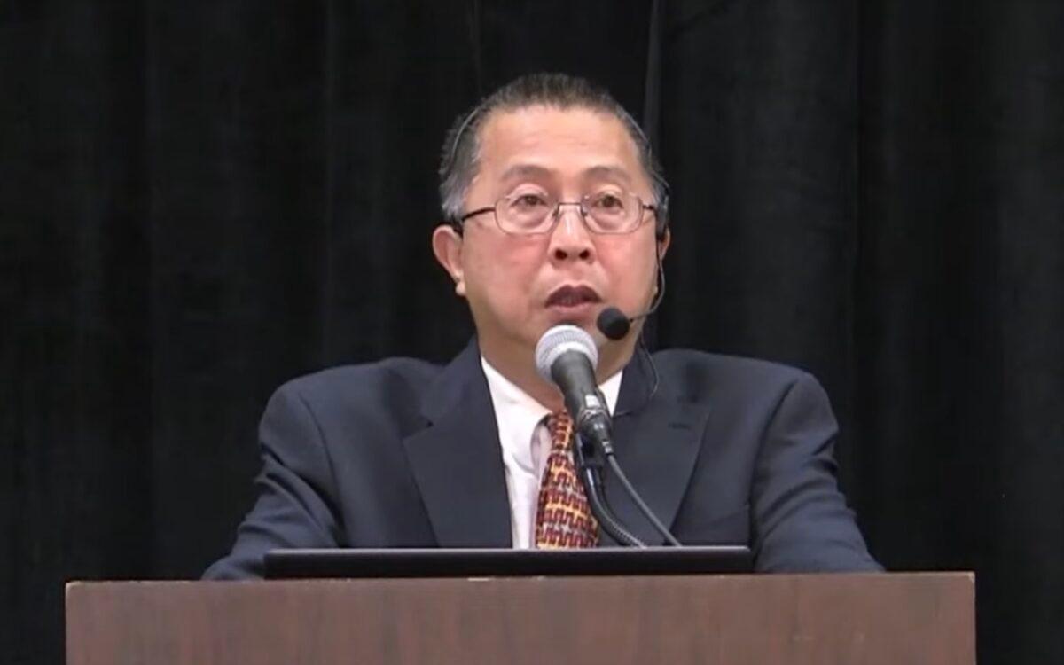 Willie Soon, Ph.D. speaks at the 39th annual meeting of the Doctors for Disaster Preparedness in Tucson, Ariz. on July 31, 2021. (Courtesy of Willie Soon)