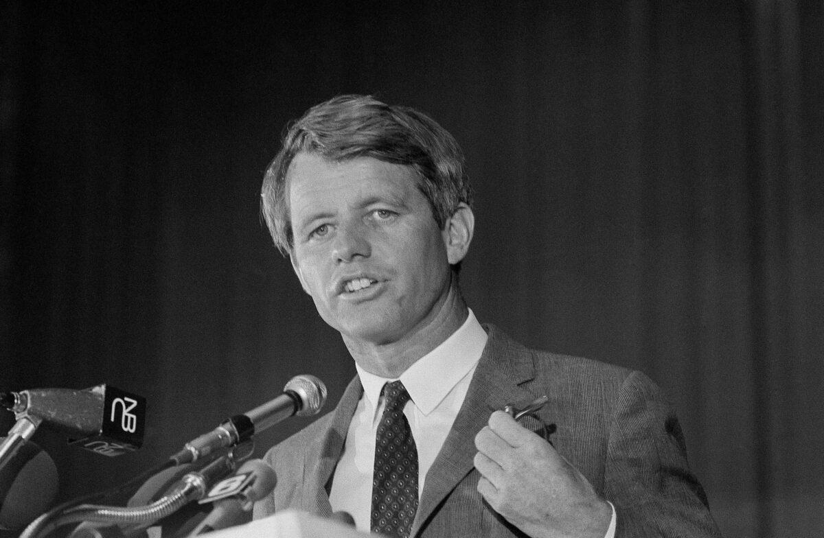 Sen. Robert F. Kennedy speaks to the delegates of the United Auto Workers at a convention hall in Atlantic City, N.J., on May 9, 1968. (AP Photo)