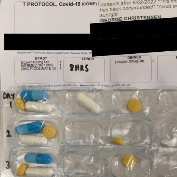 Photo captioned "My ivermectin treatment pack. Prescribed by a GP," shared on Telegram by Australian federal politician George Christensen on Sept. 10, 2021. (Courtesy of George Christensen MP)