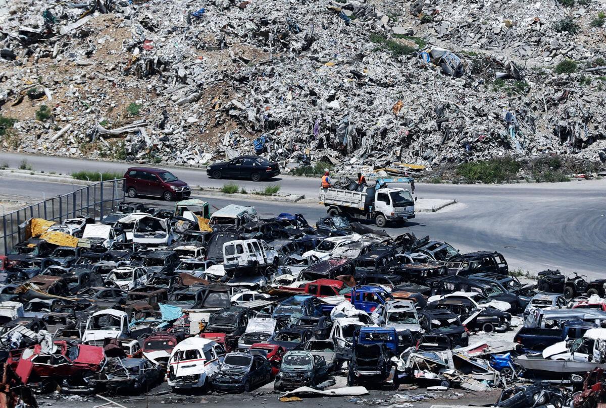 A view of damaged cars at the port of the Lebanese capital Beirut, on April 9, 2021. (Joseph Eid /AFP) (via Getty Images)