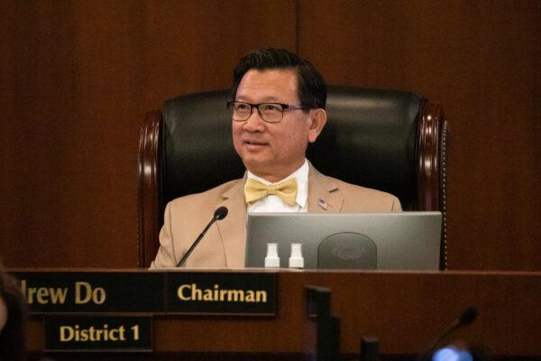 Orange County Board of Supervisors Chairman Andrew Do listens to Orange County residents at a Board of Supervisors meeting in Santa Ana, Calif., on Aug. 10, 2021. (John Fredricks/The Epoch Times)
