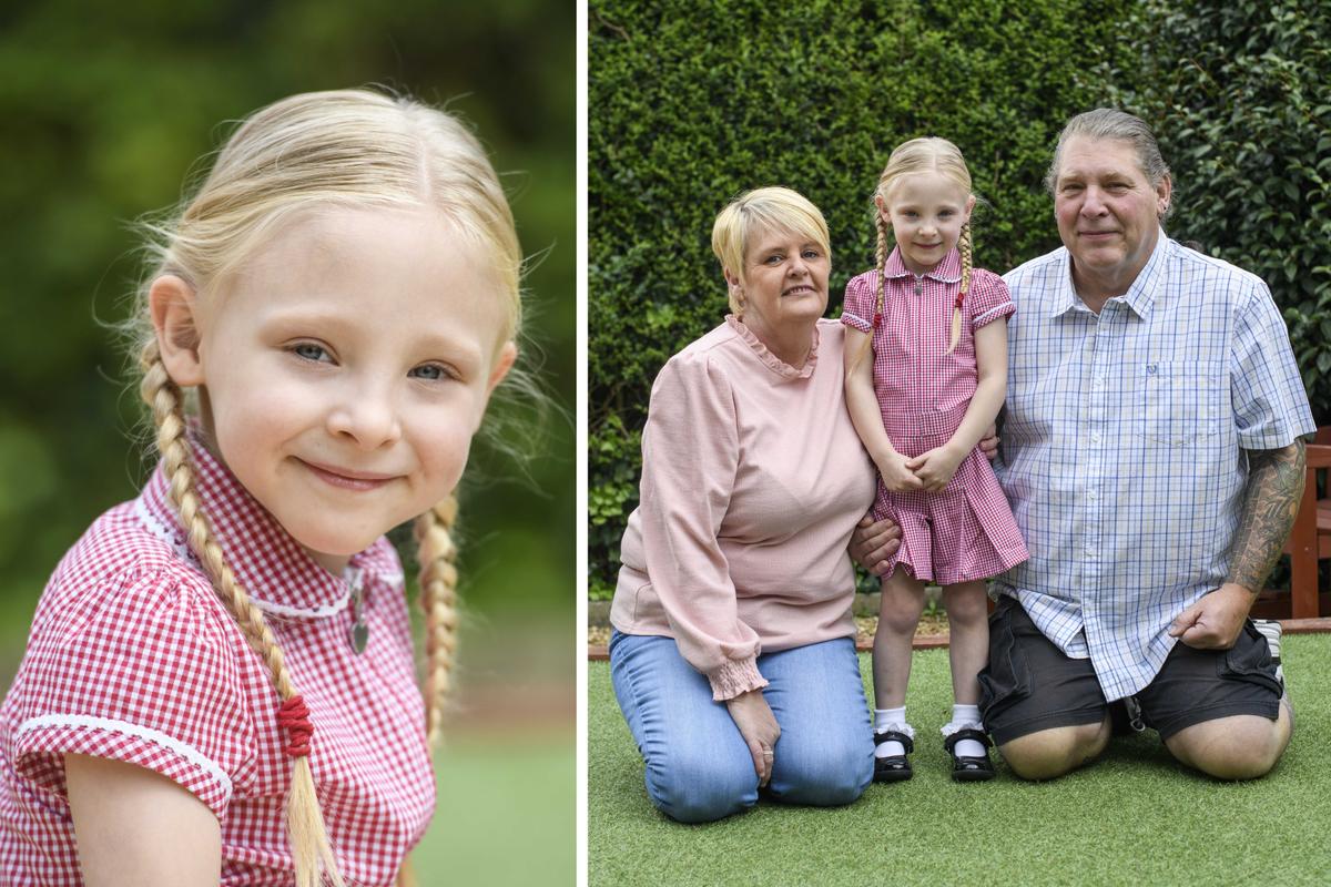 (Left) Darcey Clegg now at age 4; (Right) Gill, Darcey, and her dad, Mark, pose together for a photo. (SWNS)