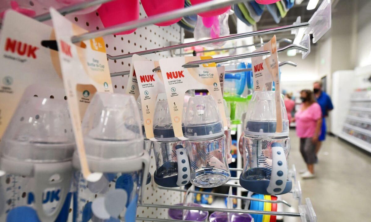 Learner cups for developing babies are displayed at a Target department store in Hollywood, California, on Sept. 2, 2021. (Frederic J. Brown/AFP via Getty Images)