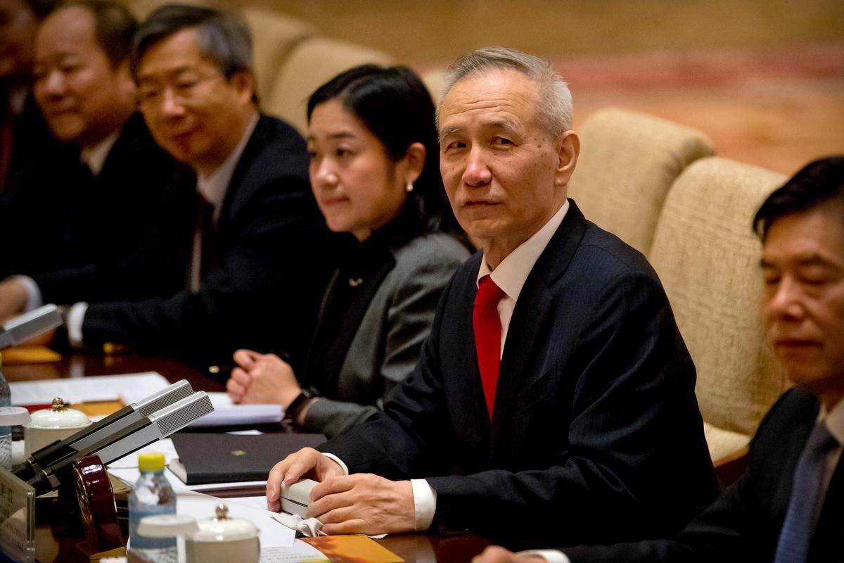 Chinese Vice Premier and lead trade negotiator Liu He (2nd R) sits before the opening session of trade negotiations with US trade representatives at the Diaoyutai State Guesthouse in Beijing on Feb. 14, 2019. (Mark Schiefelbein/AFP via Getty Images)