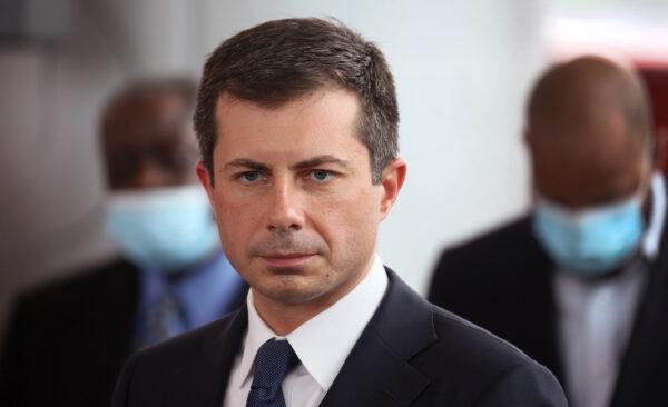 Transportation Secretary Pete Buttigieg listens to a question during a press conference following a tour of a Southside transportation hub in Chicago, Ill., on July 16, 2021. (Scott Olson/Getty Images)