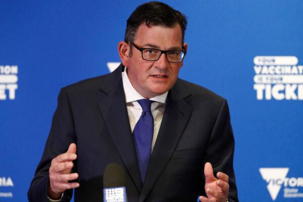 Victorian Premier Daniel Andrews speaks to the media at a COVID-19 update press conference in Melbourne, Australia, on Oct. 26, 2021. (Darrian Traynor/Getty Images)