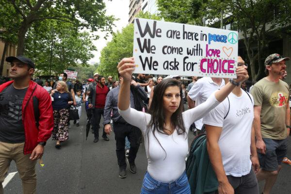 Protesters take part in the 'World Wide Rally For Freedom' in Sydney, Australia, on Nov. 20, 2021. (Lisa Maree Williams/Getty Images)