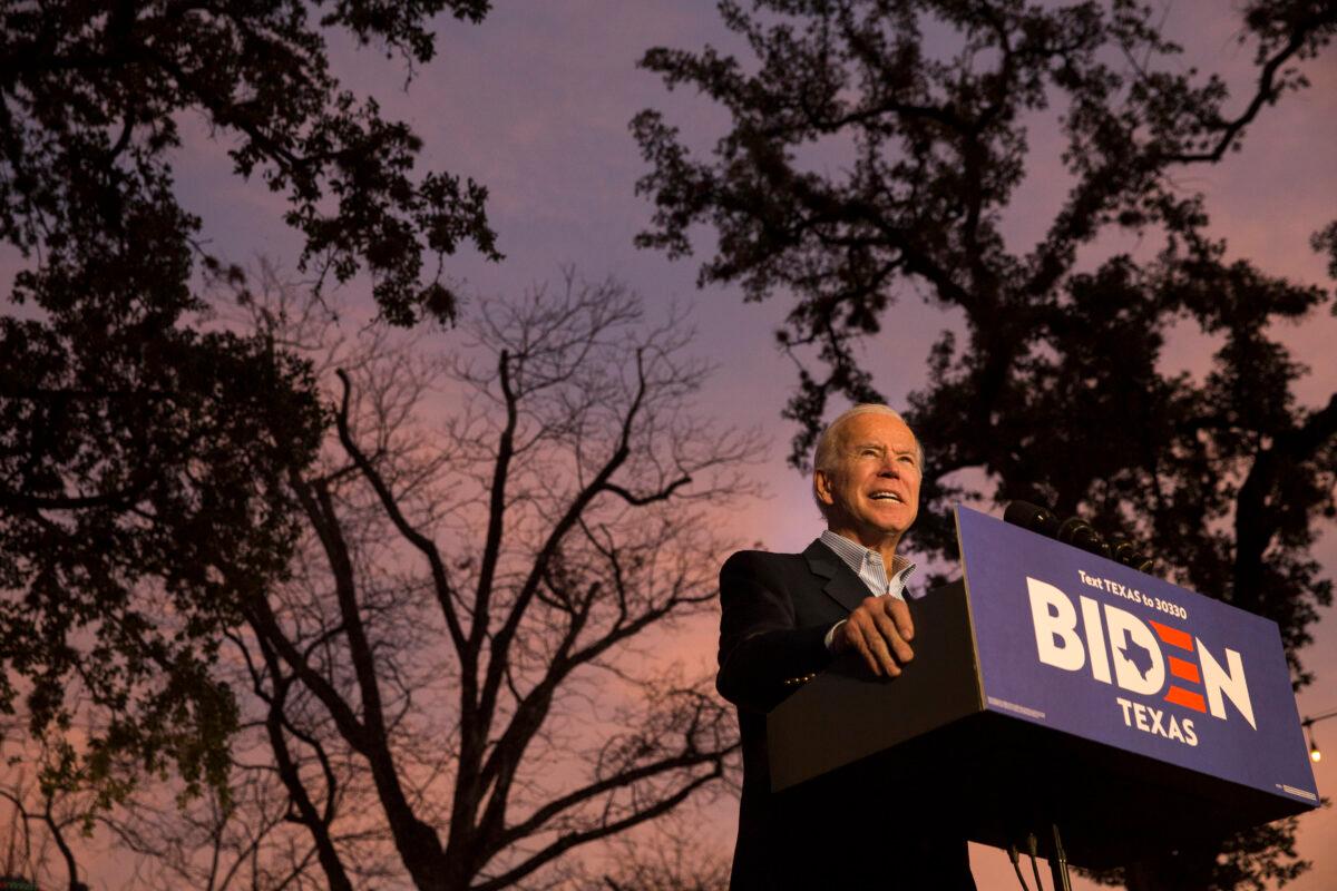Then-Democratic presidential candidate Joe Biden speaks at a community event while campaigning in San Antonio, on Dec. 13, 2019. (Daniel Carde/Getty Images)