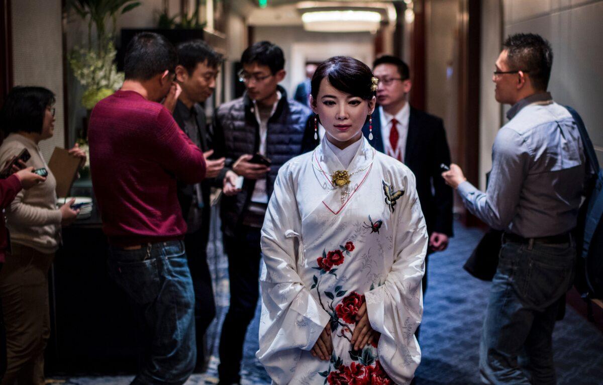 Humanoid robot "Jia Jia," created by a team of engineers from the University of Science and Technology of China, is seen following a presentation at a conference in Shanghai on Jan. 9, 2017.Jia Jia can hold a simple conversation and make specific facial expressions when asked, and her creator believes the eerily lifelike robot heralds a future of cyborg labor in China.(Johannes Eisele/AFP via Getty Images)