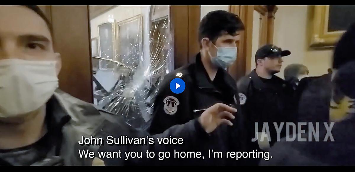 Video taken by Black Lives Matter activist John Sullivan, seconds before Ashli Babbitt was shot. (CapitolPunishmentTheMovie.com/Bark at the Hole Productions)