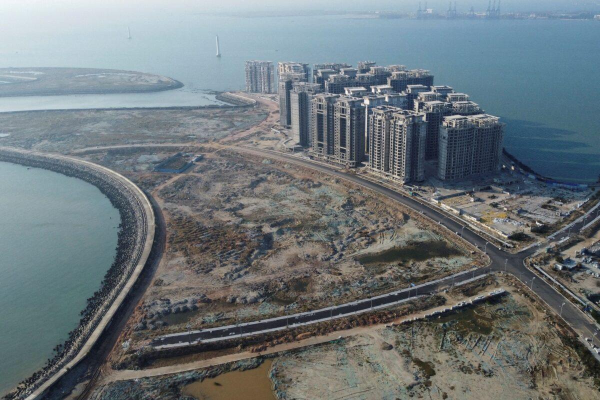 An aerial view shows the 39 buildings developed by China Evergrande Group that authorities have issued a demolition order on in Hainan Province, China on Jan. 6, 2022. (Aly Song/Reuters)