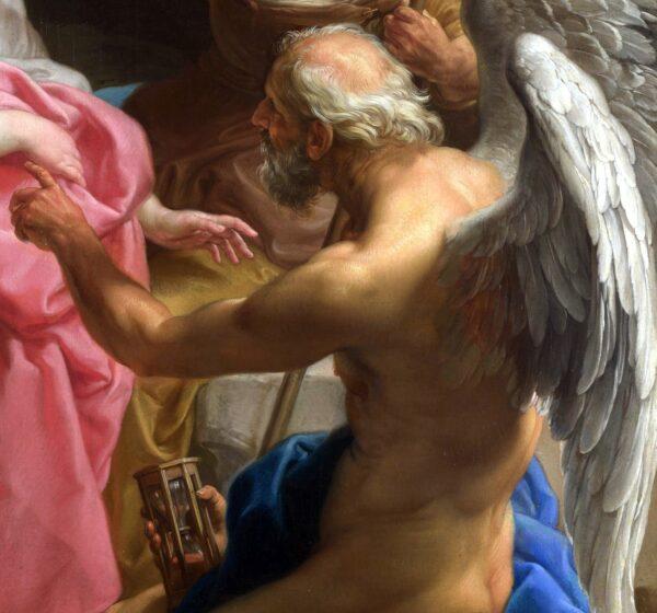 A detail of “Time Orders Old Age to Destroy Beauty,” circa 1746, by Pompeo Batoni. Oil on canvas, 52.3 inches by 37.9 inches. The National Gallery, London. (Public Domain)