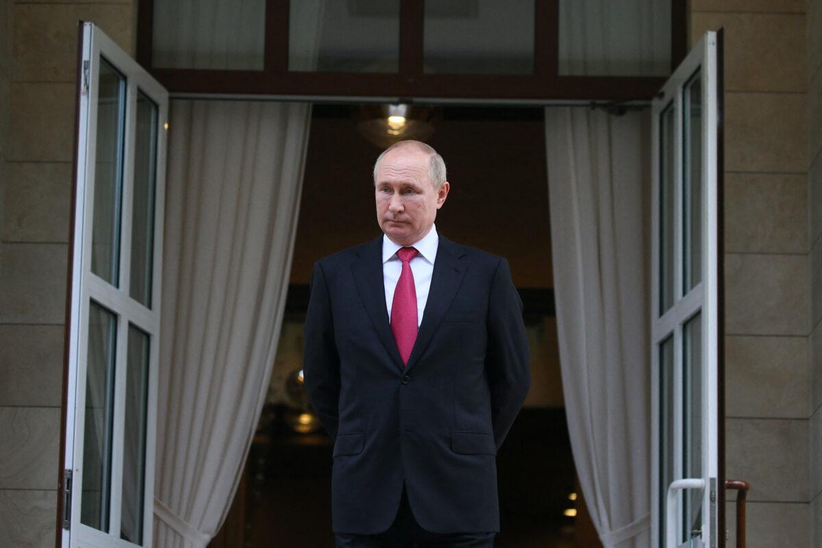 Russian President Vladimir Putin at the Bocharov Ruchei state residence after a meeting with his Turkish counterpart in Sochi, Russia, on Sept. 29, 2021. (Vladimir Smirnov/Pool/AFP/Getty Images)