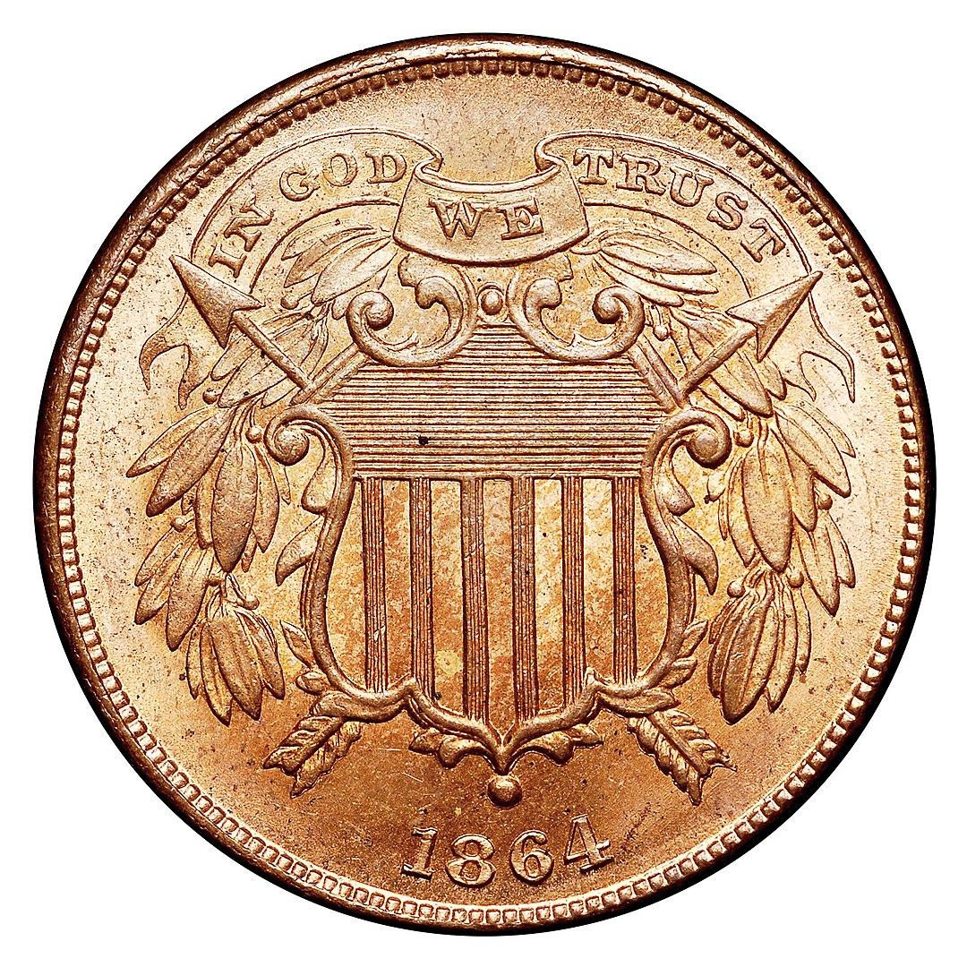 "In God We Trust" first appeared on the obverse side of the two-cent piece in 1864. (Public Domain)