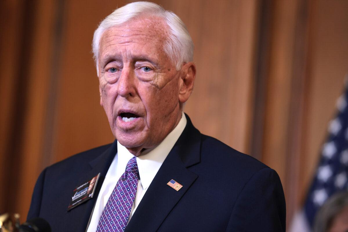 House Majority Leader Steny Hoyer (D-Md.) speaks at a press event at the U.S. Capitol in Washington, on Aug. 24, 2021. (Anna Moneymaker/Getty Images)
