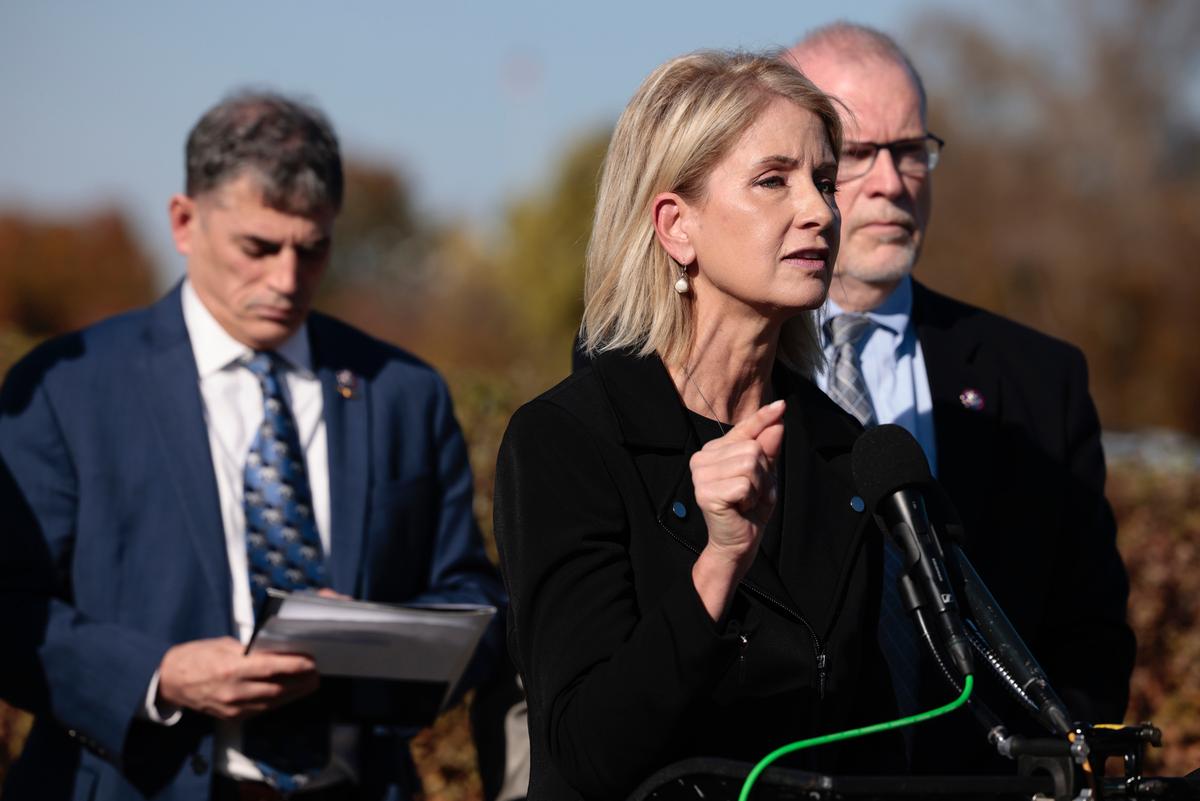 Rep. Mary Miller (R-Ill.) speaks at a press conference on vaccine mandates for businesses with House Republicans on Capitol Hill in Washington, on Nov. 18, 2021. (Anna Moneymaker/Getty Images)