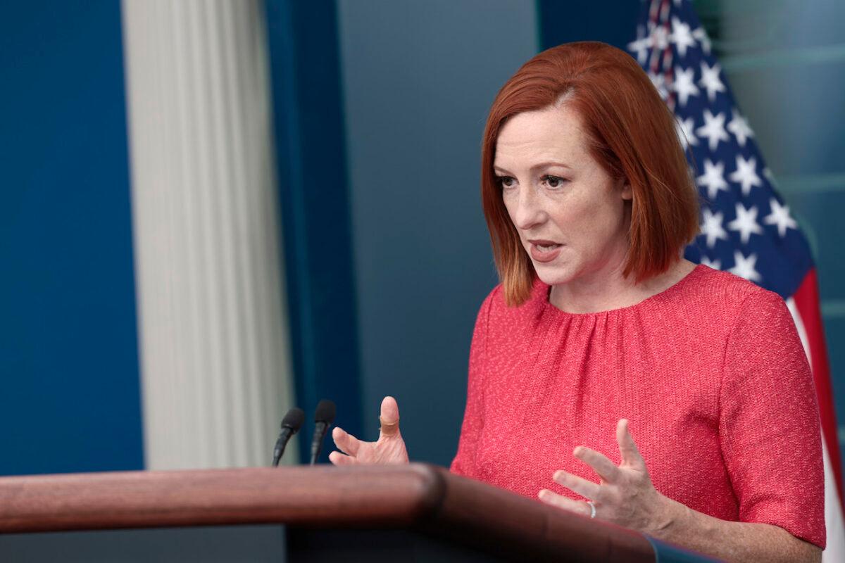 White House press secretary Jen Psaki speaks during the daily White House press briefing in Washington on Feb. 9, 2022. (Anna Moneymaker/Getty Images)