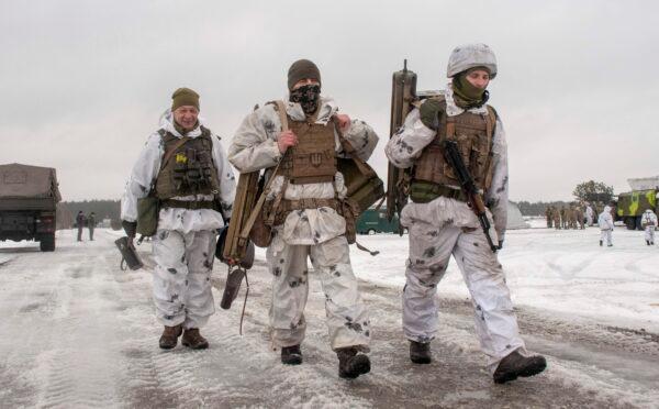 Ukrainian soldiers train during military drills close to Kharkiv, Ukraine, Feb. 10, 2022. (Andrew Marienko/AP)