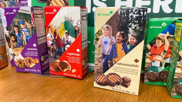 Adventurefuls and other cookie varieties at the Girl Scouts of Northern California San Jose Office on Feb. 14, 2022. (Ilene Eng/The Epoch Times)