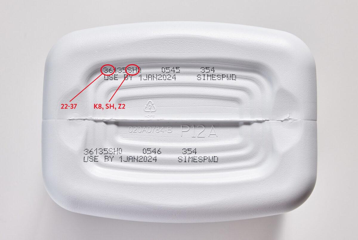 The products under recall have a multidigit number on the bottom of the container starting with the first two digits 22 through 37, contains K8, SH, or Z2 and with an expiration date of April 1, 2022, or after. (Abbott Laboratories)