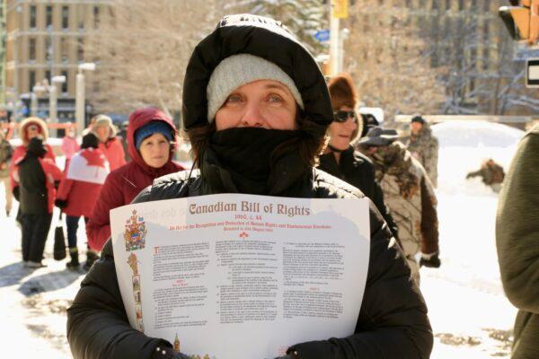 A protester in Ottawa on Feb. 19, 2022. (Jonathan Ren/The Epoch Times)