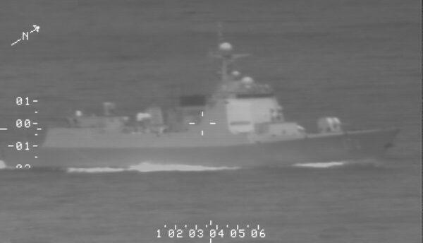 A Royal Australian Air Force (RAAF) reconnaissance photo of a Peoples Liberation Army-Navy Luyang-class guided-missile destroyer that transited the Arafura Sea on Feb. 17, 2022. (Australian Defence Force)