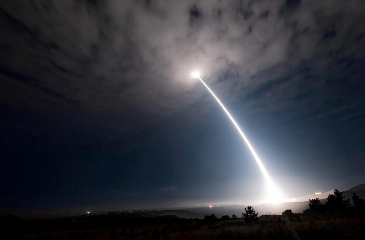 An unarmed Minuteman III intercontinental ballistic missile launches during an operational test at Vandenberg Air Force Base, Calif., on Aug. 2, 2017. (U.S. Air Force photo by Senior Airman Ian Dudley/Released)