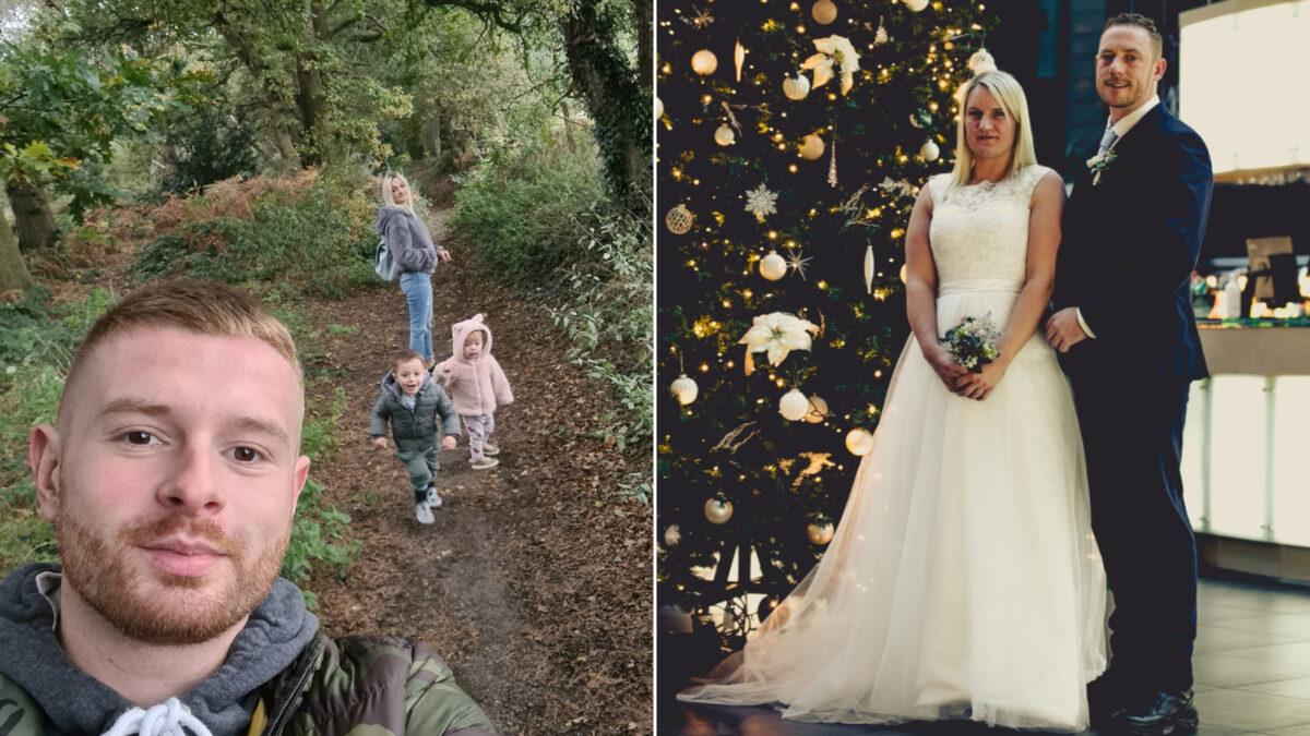 British citizen Jake Dale (left) is pictured with his family. Peter Hurst (right) is pictured with his wife on their wedding day. Both men plan to be in Ukraine by Saturday. (Courtesy of Jack Dale/Peter Hurst)