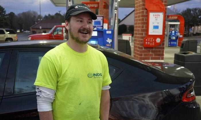 Chris Krieger, 25, came to Texas from Colorado 18 months ago. "Gas was cheap then," he said. "It's been going up ever since I got here. Now, it cost twice as much to fill up my car." (Patrick Butler/The Epoch Times)
