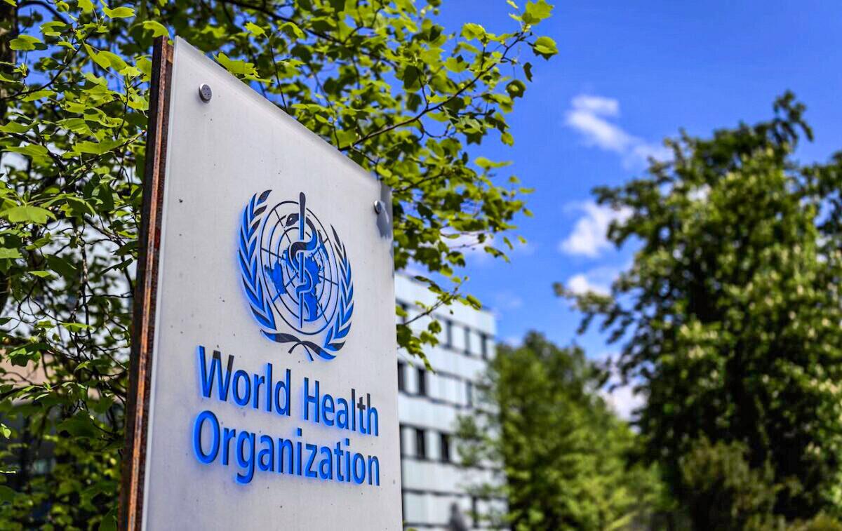 A World Health Organization sign in Geneva, on April 24, 2020. (Fabrice Coffrini/AFP via Getty Images)