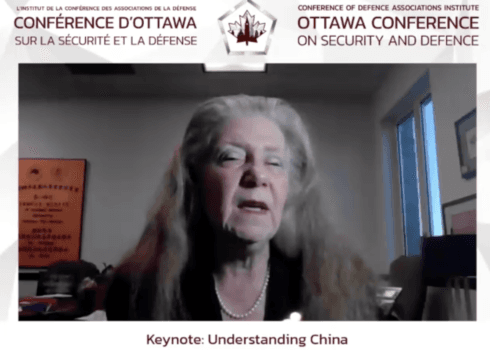 Cynthia Watson, dean of Faculty and Academic Affairs with the National War College in Washington, D.C., participates virtually at the Ottawa Conference on Security and Defence 2022, on March 11, 2022. (Screenshot via The Epoch Times)