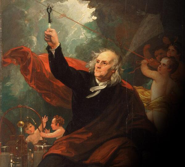 A detail of "Benjamin Franklin Drawing Electricity From the Sky,” circa 1816, by Benjamin West. Oil on slate; 13.4inches by 10.1 inches. Philadelphia Museum of Art. (Public Domain)
