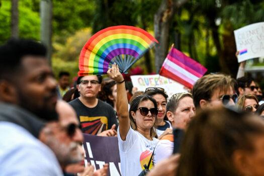 The "Say Gay Anyway" rally in Miami Beach, Florida on March 13, 2022. (Photo by Chandan Khanna/AFP via GettyImages)