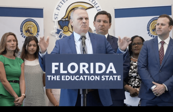 Florida Commissioner of Education Richard Corcoran speaks at a press conference in St. Petersburg, on March 15, 2022. (The Florida Channel)