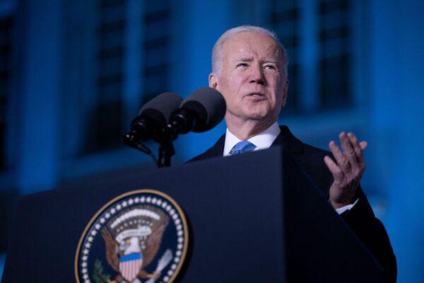 President Joe Biden delivers a speech about the Russian war in Ukraine at the Royal Castle in Warsaw, Poland, on March 26, 2022. (Brendan Smialowski/AFP via Getty Images)
