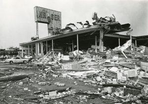 The Kroger grocery store in downtown Xenia was one of multiple buildings destroyed by the tornado. (Courtesy of the Greene County Historical Society)