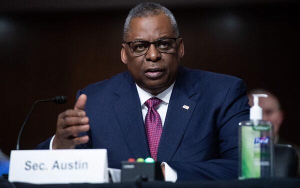 Secretary of Defense Lloyd Austin III testifies during a Senate Armed Services Committee hearing on Capitol Hill in Washington, on April 7, 2022. (Saul Loeb/AFP via Getty Images)