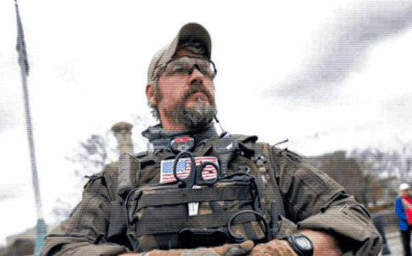 This is the "publicly available photo" included in the FBI complaint against Jeremy Brown, who is shown here dressed in "tactical gear" in Washington on Jan. 5, 2021, the day before the Jan. 6 "Stop the Steal" rally. (U.S. Department of Corrections)