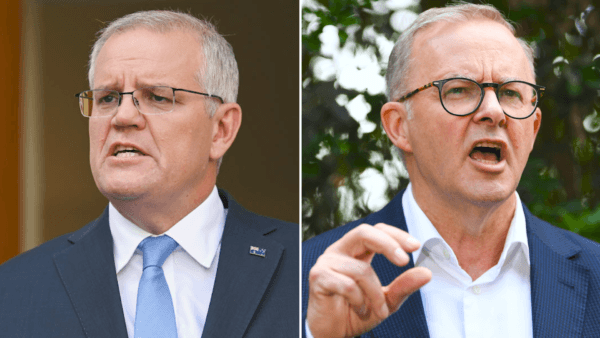 (L-R) Australian Prime Minister Scott Morrison, federal opposition leader Anthony Albanese. (Martin Ollman/Getty Images, AAP Image/Lukas Coch)