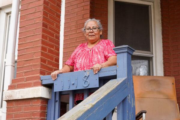 Anna Quines, one of Carrillo's neighbors, said on April 11, 2022, that the block had become better over the years because of Carrillo's work. (Cara Ding/The Epoch Times)