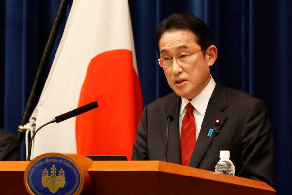 Japan's Prime Minister Fumio Kishida speaks during a press conference in Tokyo on April 8, 2022. (Rodrigo Reyes Marin/AFP via Getty Images)