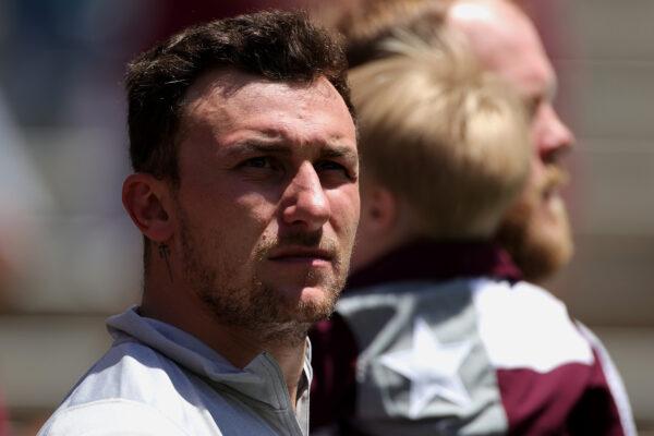 Johnny Manziel looks on during the spring game at Kyle Field, in College Station, Texas, on April 24, 2021. (Carmen Mandato/Getty Images)