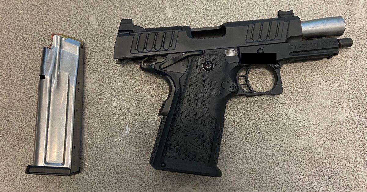 The firearm found in Rep. Madison Cawthorn's (R-N.C.) bag at the airport in Charlotte, N.C., on April 26, 2022. (TSA via The Epoch Times)
