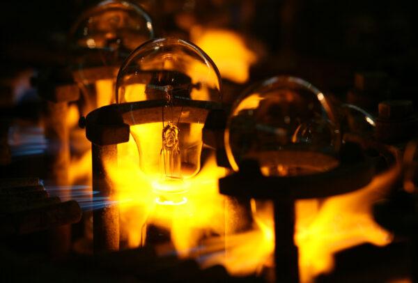 Traditional incandescent light bulbs are sintered at a light bulb factory in Chongqing Municipality, China, on March 7, 2007. (China Photos/Getty Images)