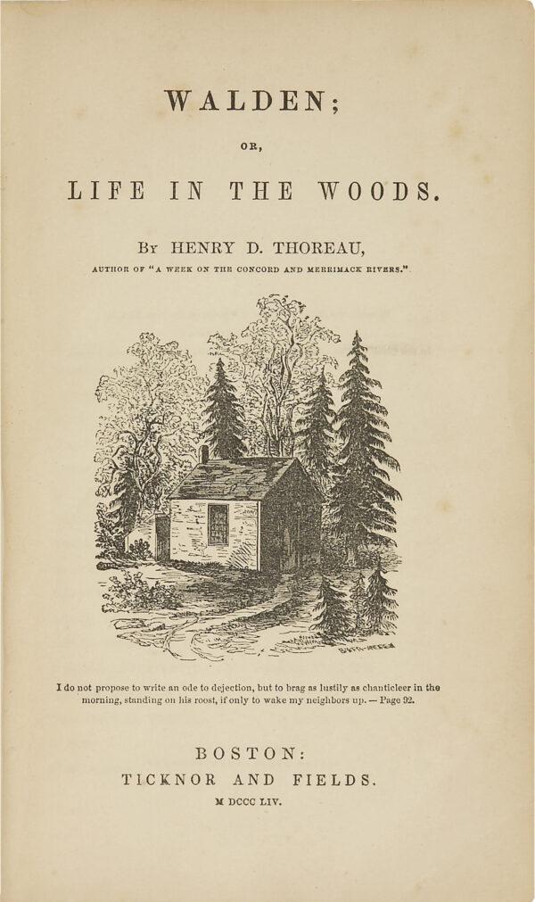 Original title page of “Walden,” with an illustration by Thoreau’s sister Sophia. (Public Domain)