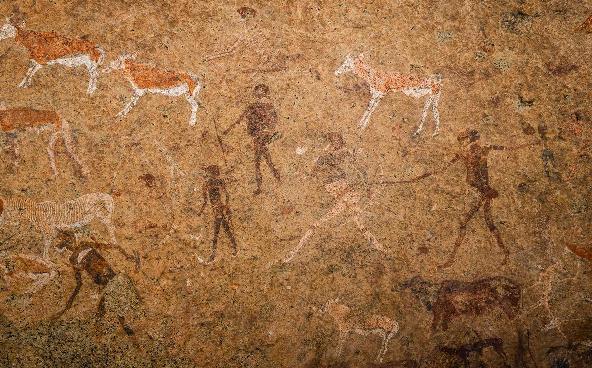 An ancient prehistoric cave painting known as the White Lady of Brandberg dates back at least 2,000 years and is located in Namibia. (R.M. Nunes/Shutterstock)
