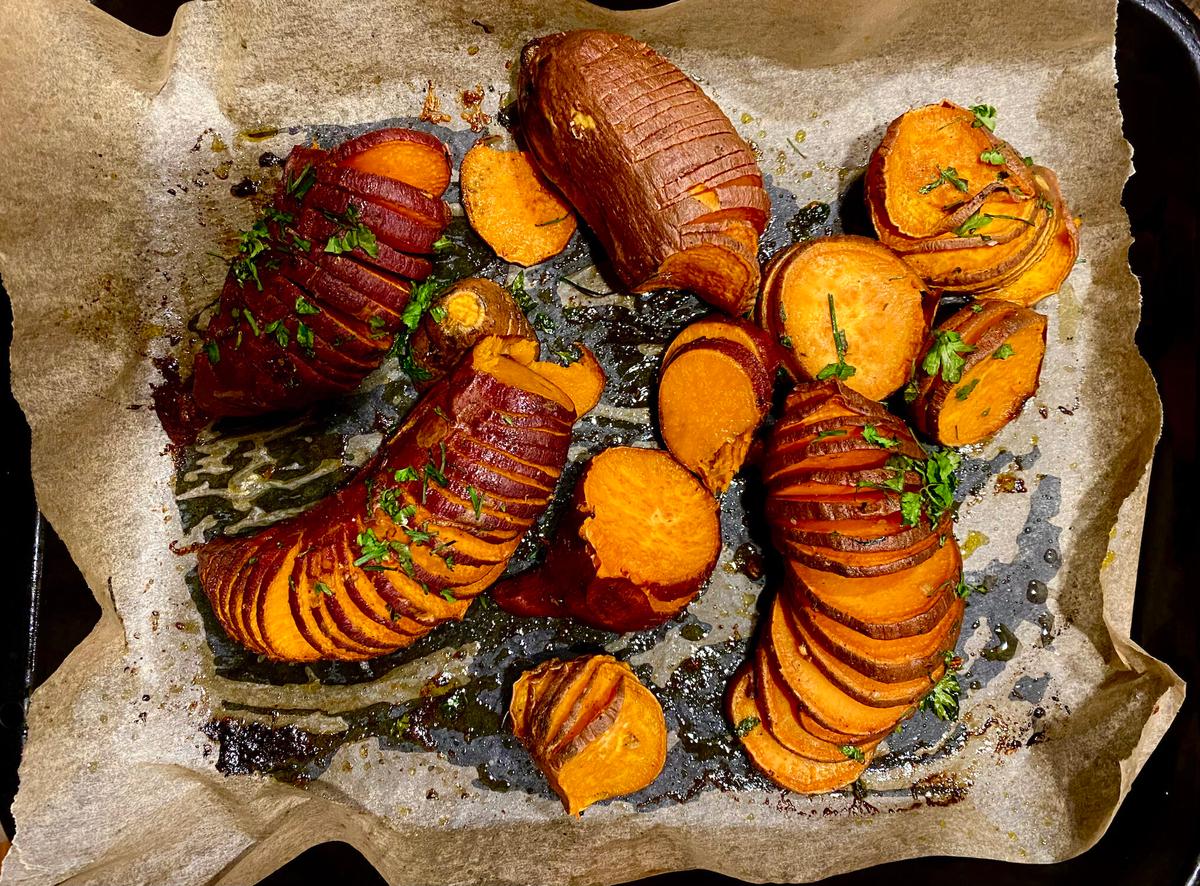 These accordion-like cuts amp up the flavor as much as the presentation: the spiced seasoning oil seeps between the crevices, and the fine edges crisp up beautifully. (Lynda Balslev for Tastefood)