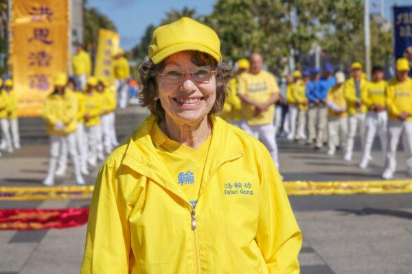 Falun Gong practitioner Linda Campbell attended the events in San Francisco on May 7, 2022. (Cynthia Cai/The Epoch Times)