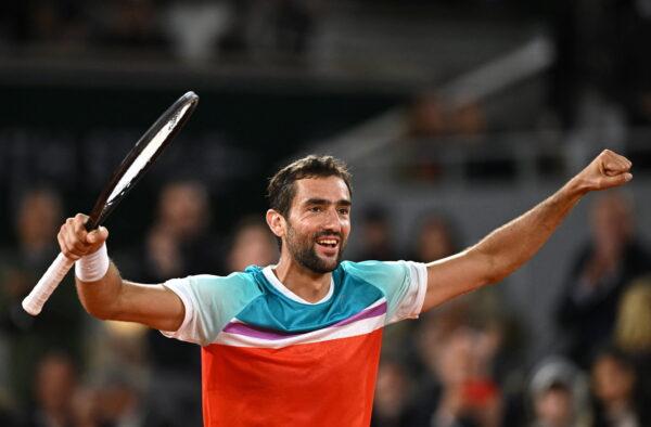 Croatia's Marin Cilic celebrates after winning his fourth round match against Russia's Daniil Medvedev at the French Open in Paris on May 30, 2022. (Dylan Martinez/Reuters)