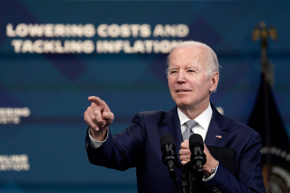 President Joe Biden replies to questions from the media after delivering remarks on inflation and lower costs for working families in the South Court Auditorium at the White House in Washington, D.C., on Tuesday, May 10, 2022. (Yuri Gripas/Abaca Press/TNS)